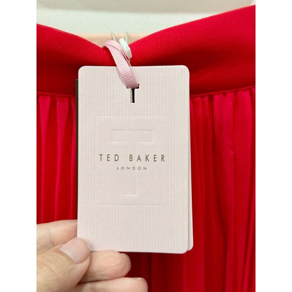 NWT Ted Baker Berry Sundae Bardot Floral Off-Shoulder Pleated Hi-low Dress Red 0 - Picture 5 of 8
